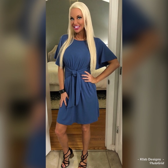 🥰LAST 1! 💕Tie Front Flutter Sleeve Pocket Dress! - Picture 4 of 8